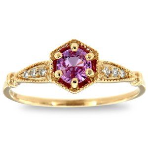 Vintage Pink Sapphire & Diamond Ring